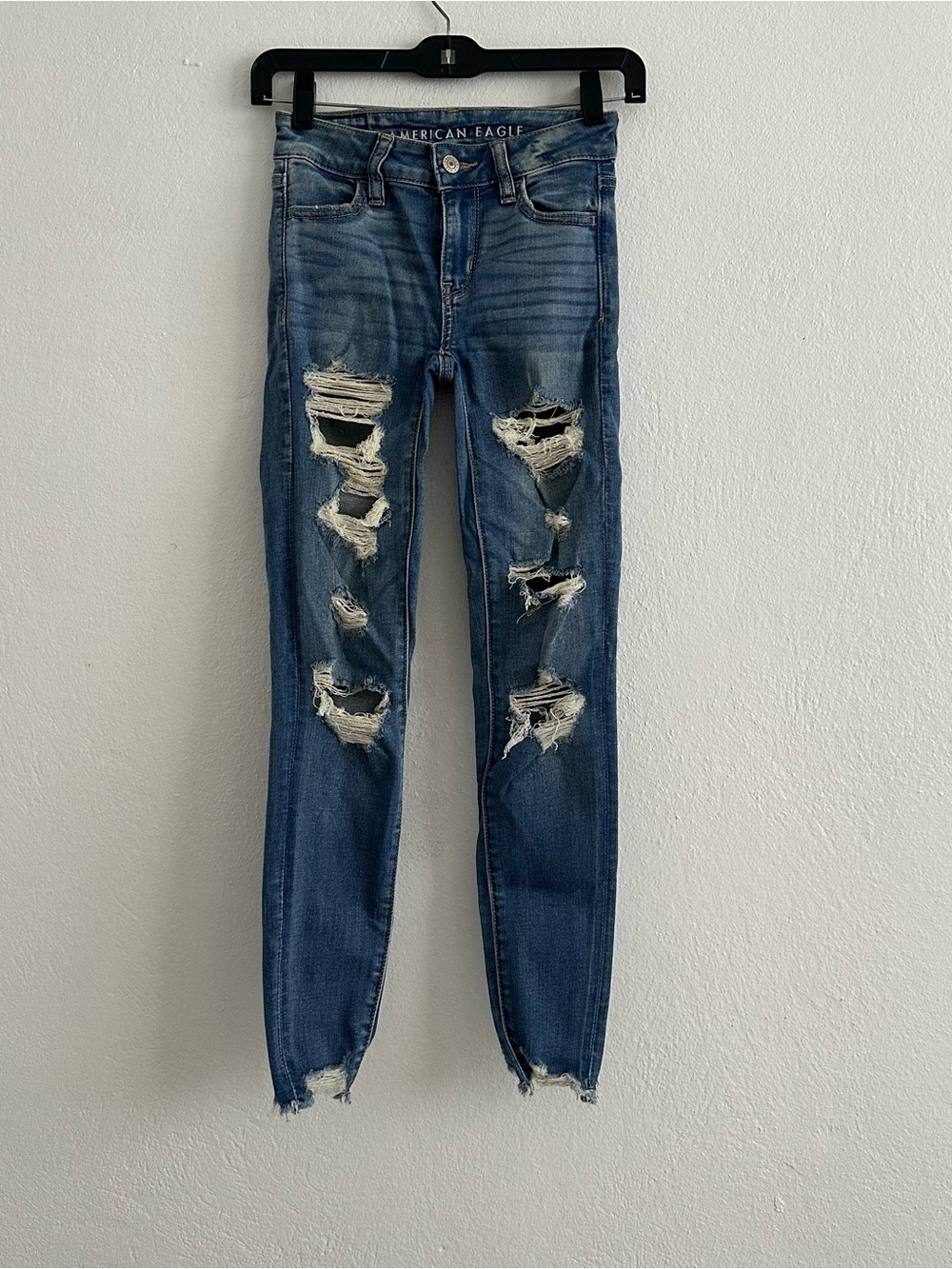American Eagle Outfitters Women's Blue Distressed Skinny Jeans Sz 000